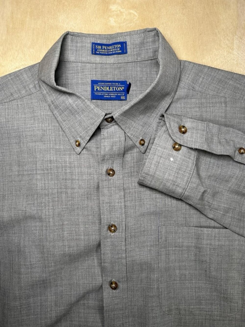 Sir Pendleton Shirt Men 2XL LONG Gray Worsted Wool Button Down Solid Long Sleeve